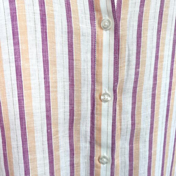 NEW NWT $99 Chicos Large 2 100% LINEN Gold Shimmer Stripe Blouse Shirt Top Beach - Picture 5 of 10